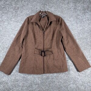 Sweet Suit Jacket Womens 10 Brown Long Sleeve Belt Detail Workwear Zip Front